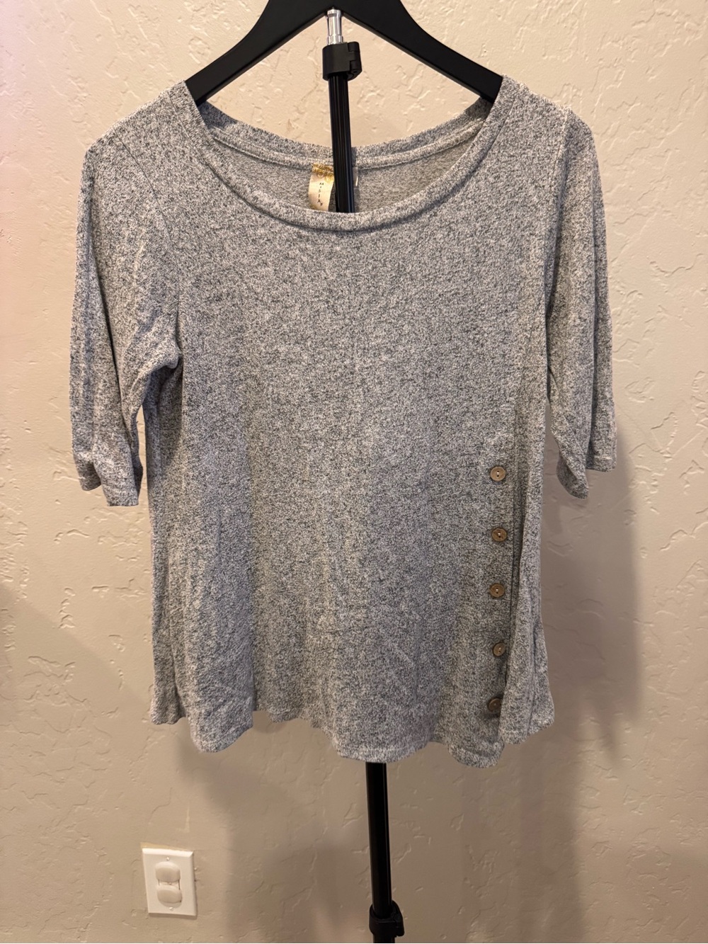 Misia Heather Gray Short-Sleeve Knit Top with Side Buttons